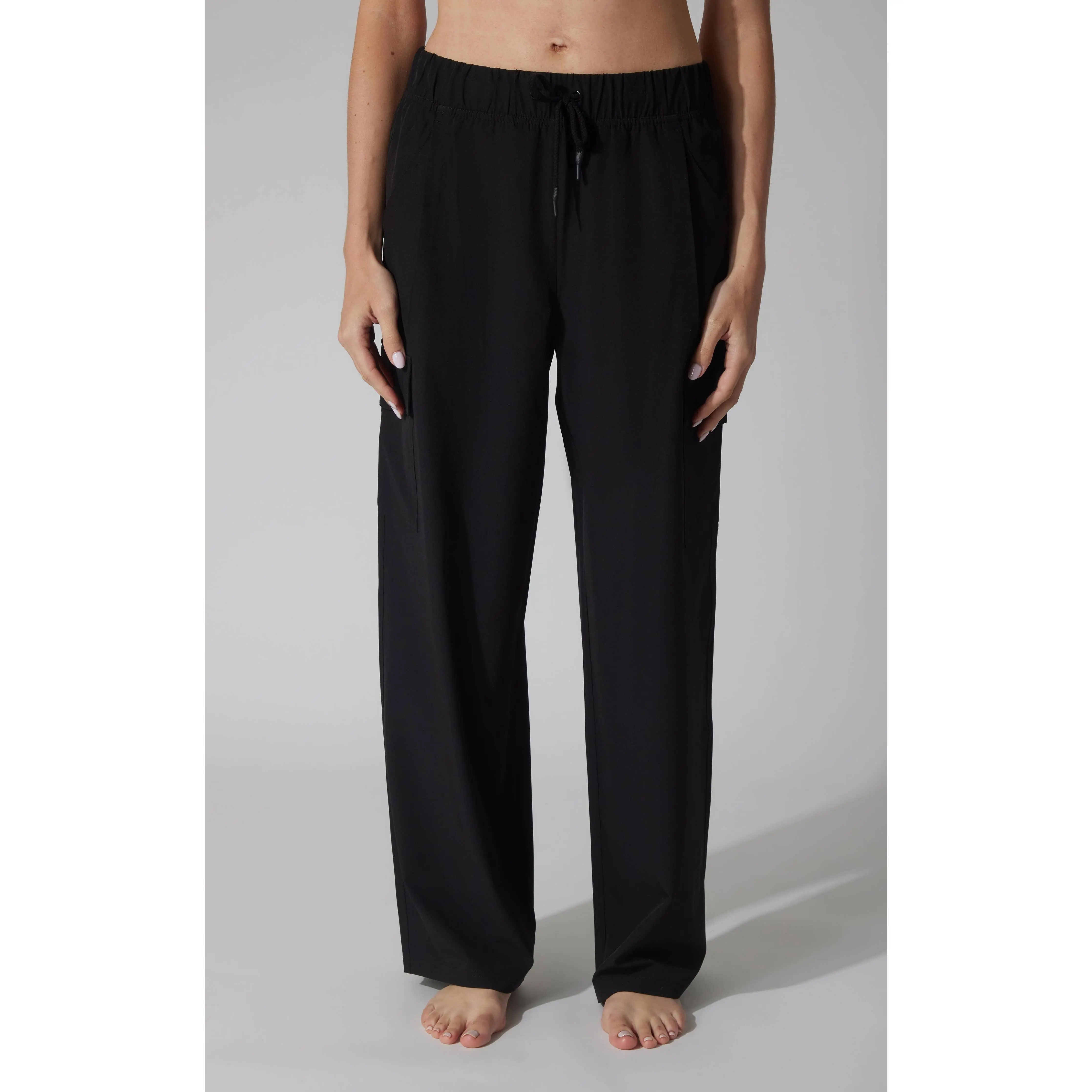 Women's Wide Leg Cargo Pants in Lightweight Polyester Spandex, Sporty Trousers with Drawcord for All-Day Commute and Work, Top, Bottoms, Breathable, Comfortable, Fitted, Dress