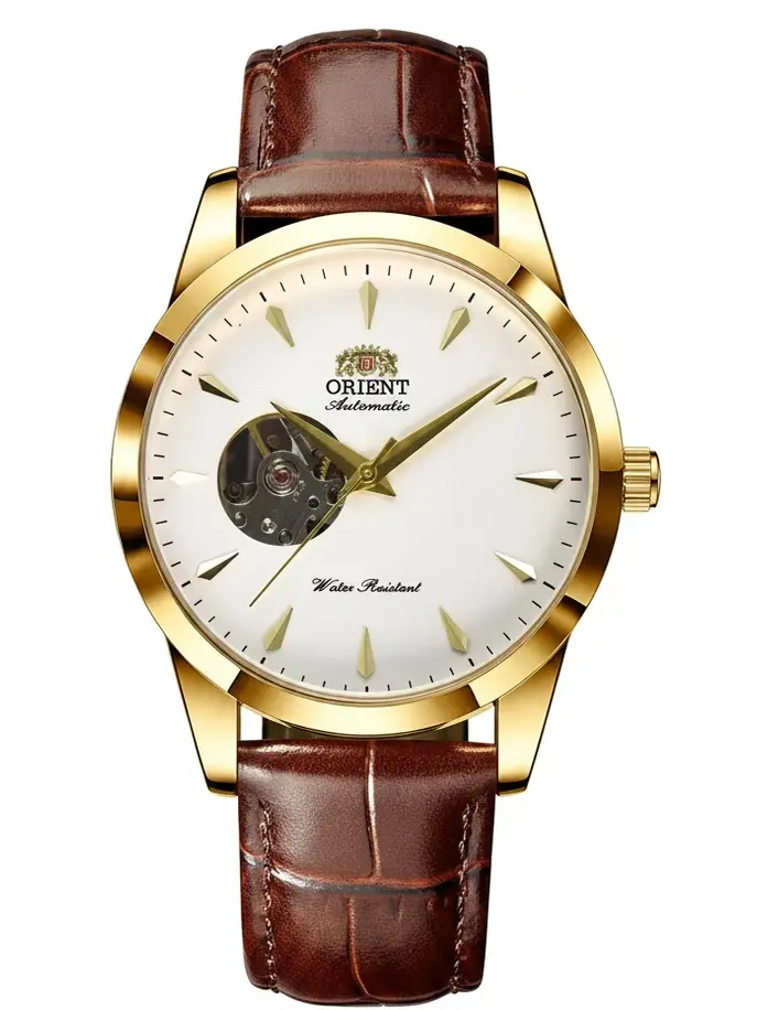 Orient Vanstyle Casa 2026 Men's Round Mechanical "Lion" Watch—featuring a genuine brown leather strap and a high-quality automatic movement; a durable, best-selling timepiece that seamlessly blends casual and formal styles.