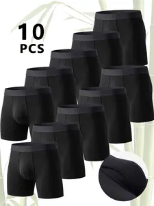 10PCS All Black Men's underwear Bamboo Fibr underwear for men Soft Touch Long pants Boxer Shorts man Breathable Cool Men's panties