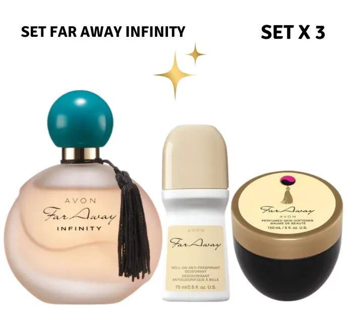 Far Away Infinity Fragrance Gift Set By AVON - Perfume, Roll-On Deodorant & Body Cream (3-Piece Set) Far Away Infinity Fragrance Gift Set By AVON - Perfume, Roll-On Deodorant & Body Cream (3-Piece Set)