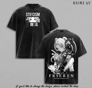 Frieren Beyond Journey’s End Shirt Elf Mage Anime Graphic Tee Vintage Washed Oversized Unisex Streetwear Fantasy Manga Shirt Gift for Fans