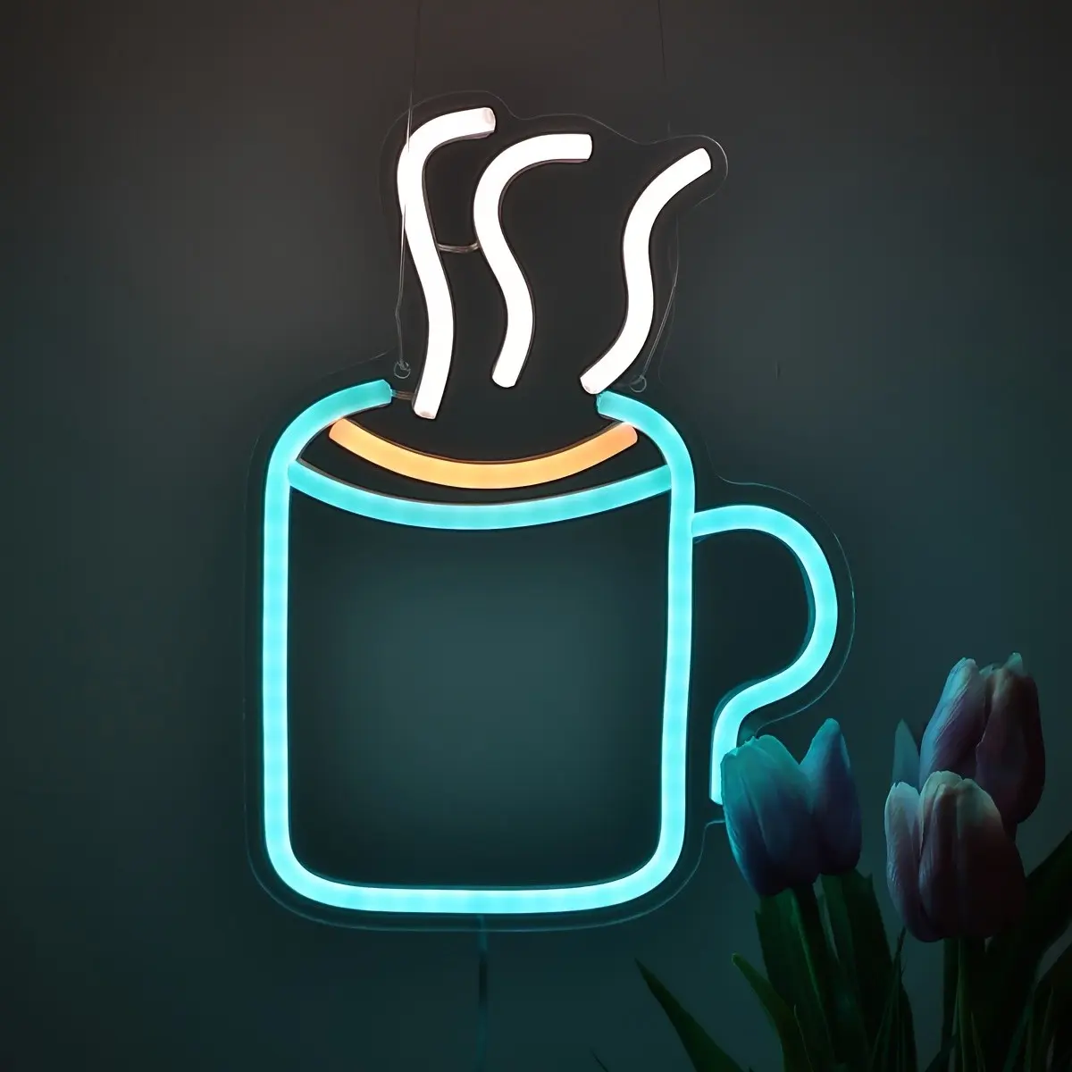 Neon Coffee Mug Tea Cup Shaped LED Light - USB Powered Wall-Mounted Neon Sign with Steaming Coffee Design - for Home, Cafe, Office, Bar, Game Room, Living Room - Modern Kitchen Decor, Cafe Decoration, Home