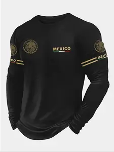 Men's 3D Print Long Sleeve T-Shirt, Breathable Comfort, Casual Sports Mexican Pattern, Fitted Crop Top, All Seasons Wear