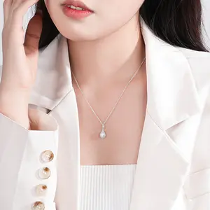 S925 Sterling Silver With Shiny Diamond Water Drop Necklace For Women Light Luxury