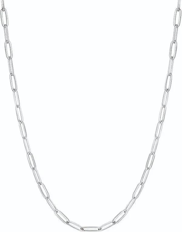925 Silver Plated Paperclip Chain Necklace for Women - Anti-Tarnish Delicate Jewelry with Lightweight Comfortable Design, Elegant Style to Elevate Any Outfit, Perfect Birthday Gift for Her Loved Ones.