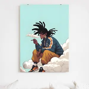 Black Anime Wall Art: Afro Urban Culture Street Print - Unframed Decor for a Striking Look