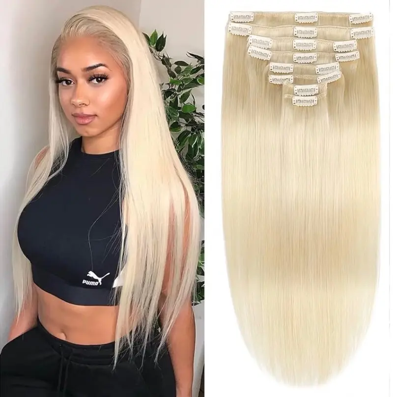 Platinum Blonde Clip In Extensions 100% Humanhair Platinum Blonde Clip In Extensions 100% Humanhair