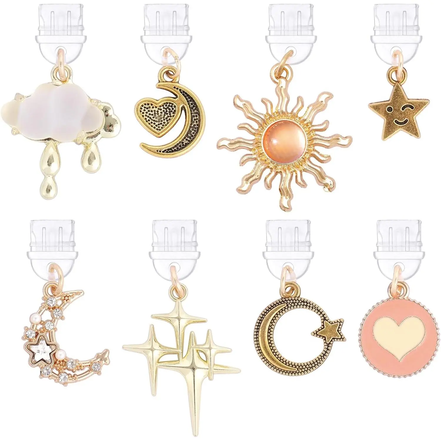 F-PCS04A Unisex Star Fashion Alloy Steel USB C Dust Plug Charm Set - 8 Pendants, Kindle Type C Charging Port Protector, Dust Protection, Gift for E-Readers, Cute