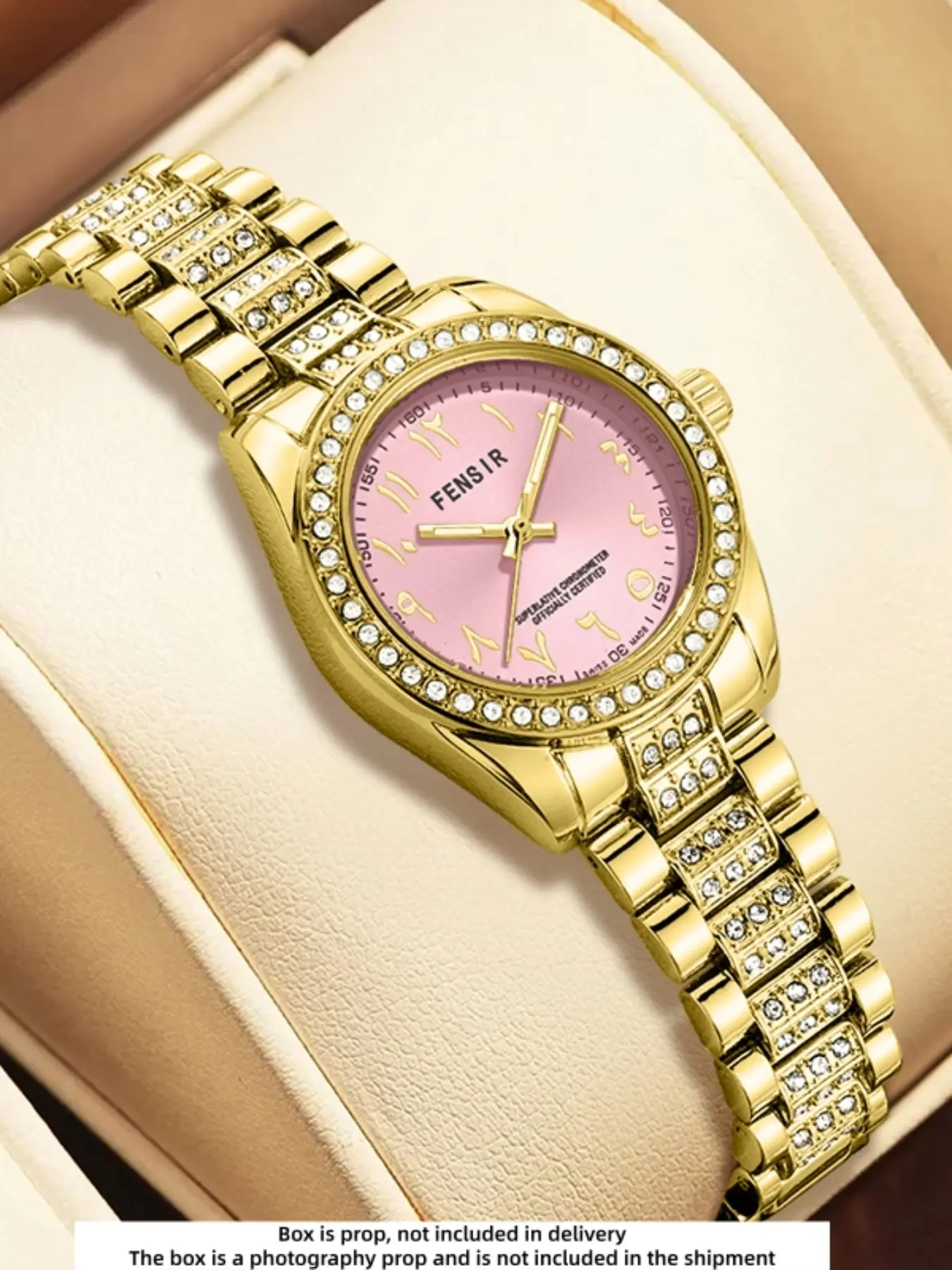 Luxury Diamond-Encrusted Women's Quartz Analog Watch, Arabic Number Waterproof Wristwatch, Elegant Fashionable Analog Watch, Quartz Watches for Office and Dates