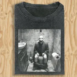 Funny Voldemort on Toilet Shirt, Dark Lord Meme Graphic Tee, Retro 90s Wizard Bootleg T-Shirt, Ironic Potterhead Gift, Unisex Cotton Crewneck T-Shirt Menswear Womenswear Streetwear Top