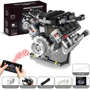 715pcs V8 Engine Building Kit with Motor, Programmable and Phone Remote Control, LED Light Effects, Educational Toy for Ages 12+, Creative Mechanical Assembly FunChristmas gifts Magnetic Tiles Set Cars Red White Block Racing Green Sports Model joke tin