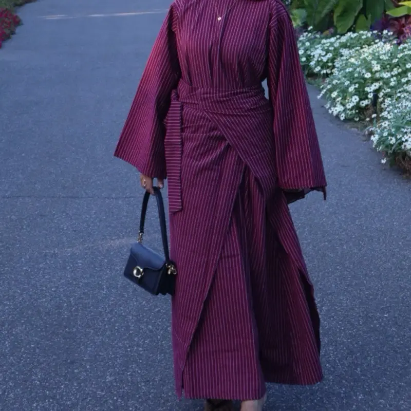 Striped Wrap Abaya