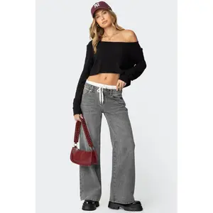 Boxer Detail Low Rise Baggy Jeans