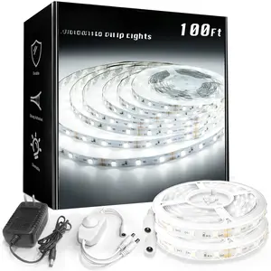 White LED Strip Lights 100ft, Dimmable Bright 24V Led Light Strip 6500K Daylight White 1800 LEDs Lights for Bedroom, Mirror, Kitchen,  Adhesive, 2 roll of 50ft