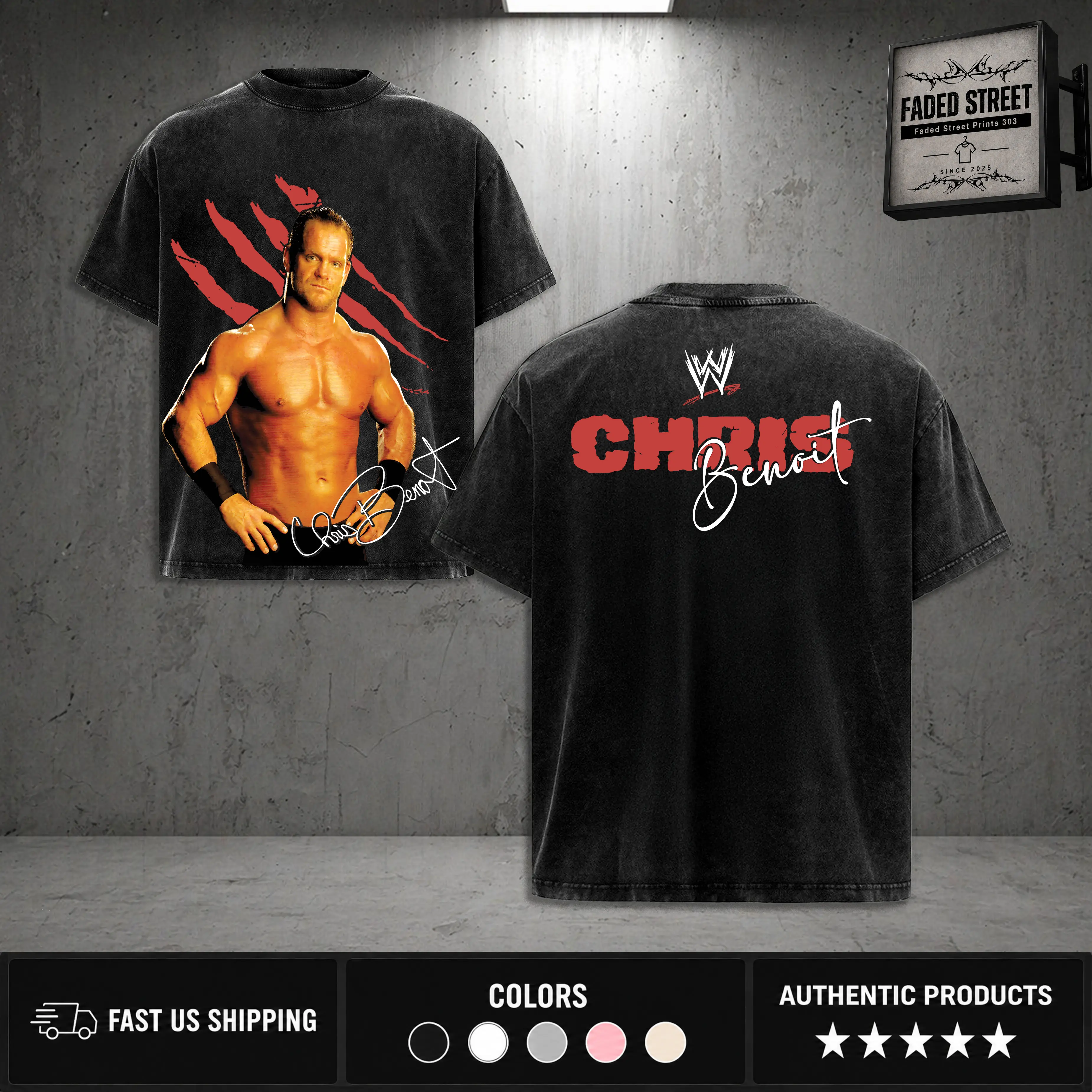 WWE CHRIS BENOIT WASHED TEE, Wrestling graphic Tee, WWE Tee, Wrestling Gift, Sports Shirt, Workout T-shirt, Gift for Him Gift For Her Hoodie Sweatshirts Classic Cotton Fabric Menswear