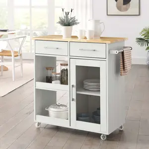 Modway Culinary Kitchen Cart With Towel Bar in White Natural
