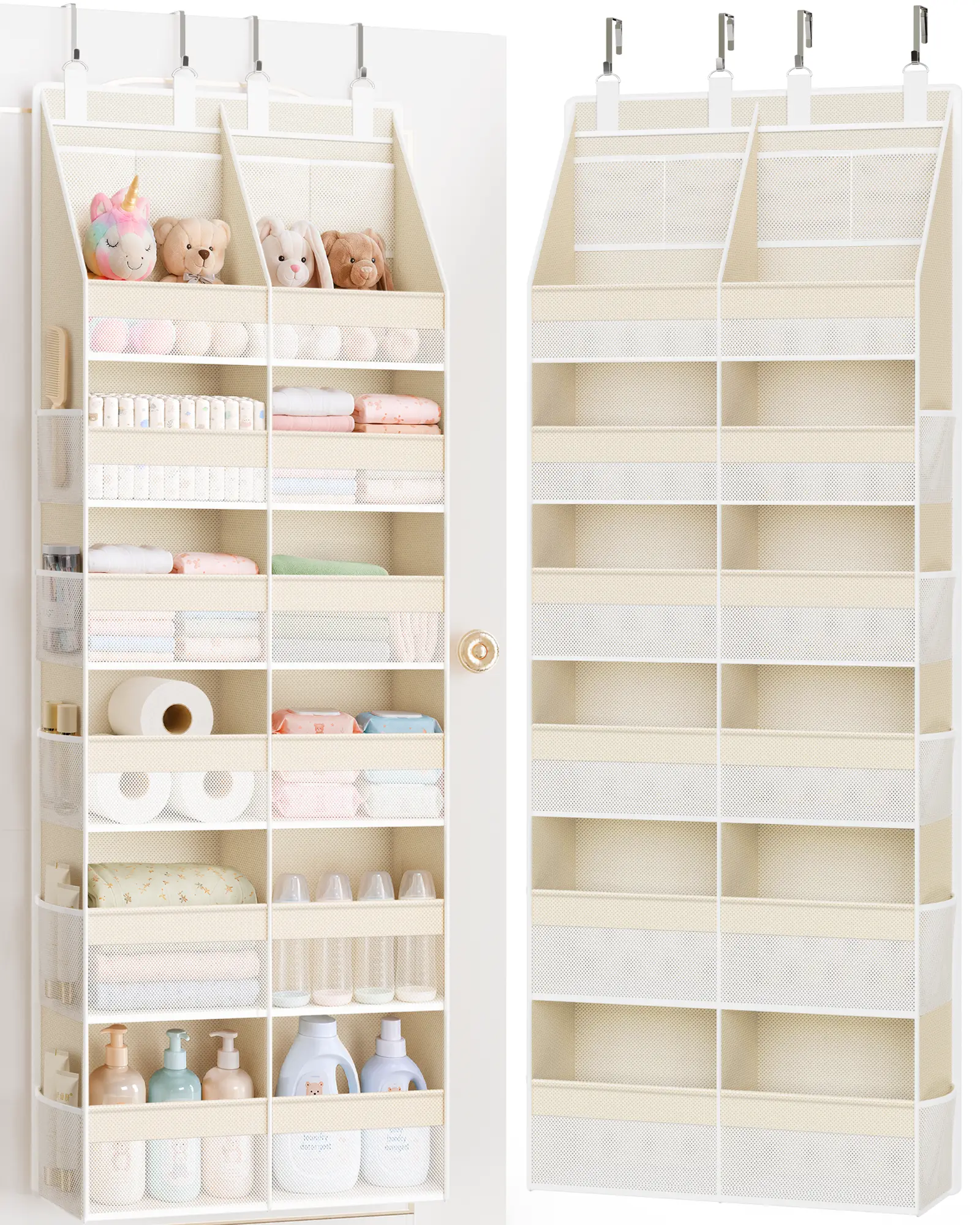 Criusia Over the Door Organizer, Extra Large 12 Compartments Hanging Door Storage with 14 Mesh Pockets, 85 lbs Capacity Organizer for Dorm, Bedroom, Bathroom, Nursery and Back to School Hangable