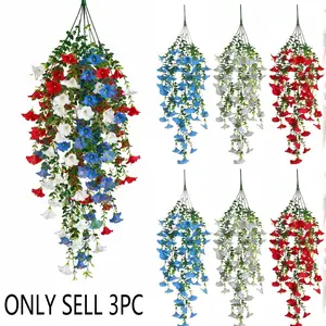 A Set of Three Artificial Patriotic Flowers in Red, White, And Blue, Artificial Bouquet, Artificial Flower Plant, Perfect for Hanging Decorations, Ideal for July 4Th Celebrations, Weddings, And Seasonal Home Decor, Suitable for Gardens