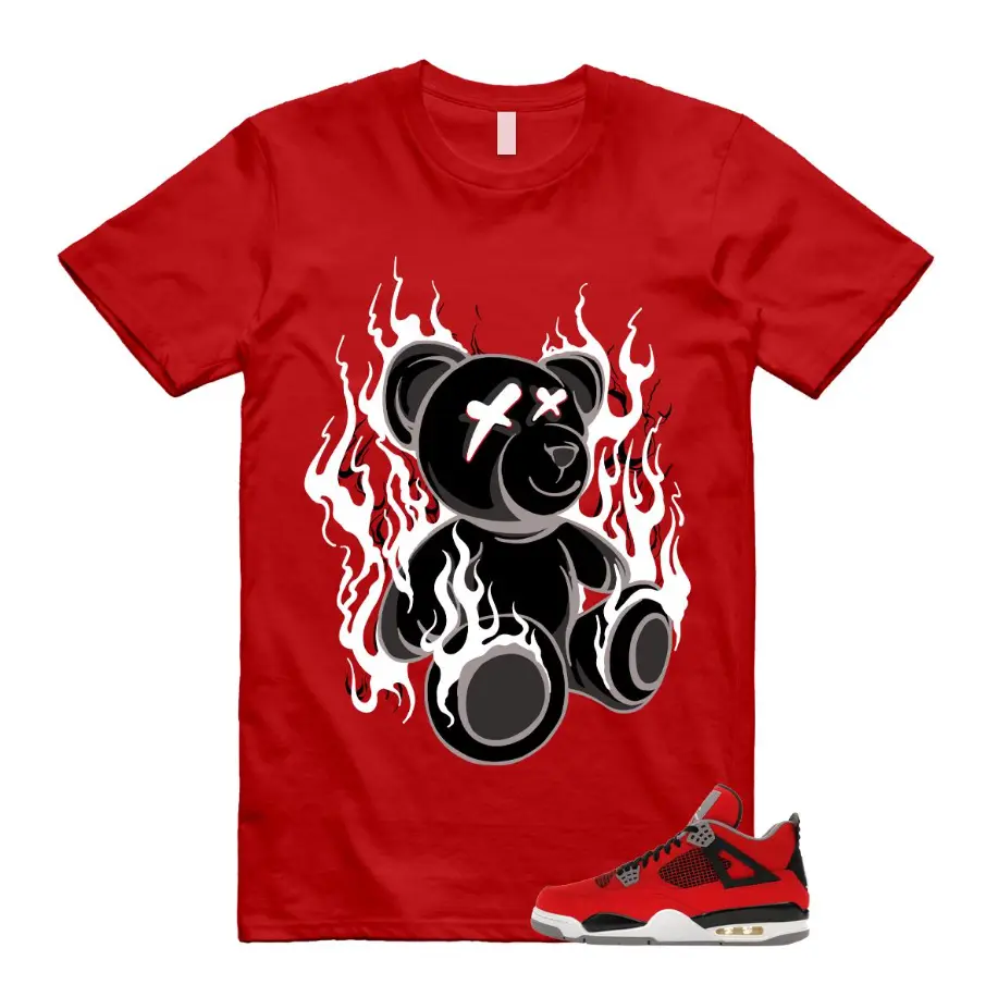 4 Toro Bravo Fire Red White Black Cement Grey 2026 T Shirt Match Make Bear, Cotton Unisex Graphic T-Shirt
