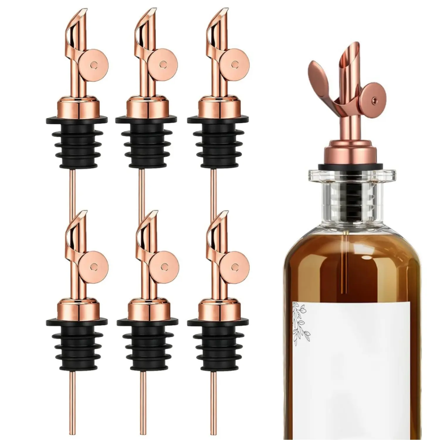 6Pcs Auto Flip Olive Oil Dispenser Spout, Liquor Pour Spout, Oil Dispenser Top, Easily Turn Your Bottles into Dispensers for Liquor, Vinegar, Oils, Weighted Pourer - Home Improvement.