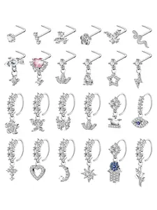 Women's Elegant Rhinestone Decor Nose Rings Set, Trendy Exquisite Nose Piercing Jewelry, Chic Body Jewelry for Party Decor