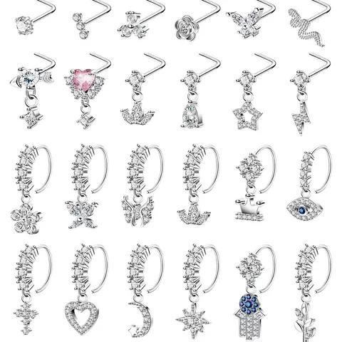 Women's Elegant Rhinestone Decor Nose Ring Set, Butterfly Nose Ring, Rhinestone Nose Rings, Trendy Exquisite Nose Piercing Jewelry, Chic Body Jewelry for Parties, Body Jewellery