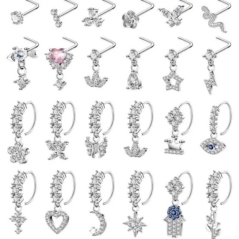 Women's Elegant Rhinestone Decor Nose Ring Set, Butterfly Nose Ring, Rhinestone Nose Rings, Trendy Exquisite Nose Piercing Jewelry, Chic Body Jewelry for Parties, Body Jewellery