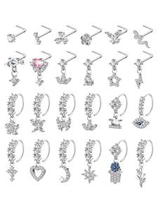 women's elegant rhinestone decor charm nose hoop ring jewelry, cute gifts for her, trendy exquisite nose piercing jewelry, chic body jewelry for party decor