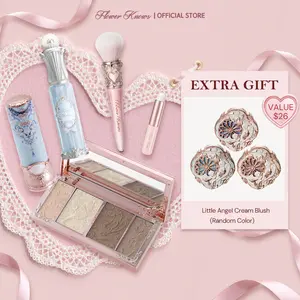 Flower Knows Velvet Glow Set - 5 Items For Beauty Set, Includes Contour, Matte Lipstick, Lip Glaze and Makeup Tools, Suitable For Cool Tone