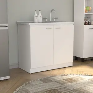 white 25 cupboards & cabinets Napoles Utility Sink With Cabinet, Double Door, One Shelf -White