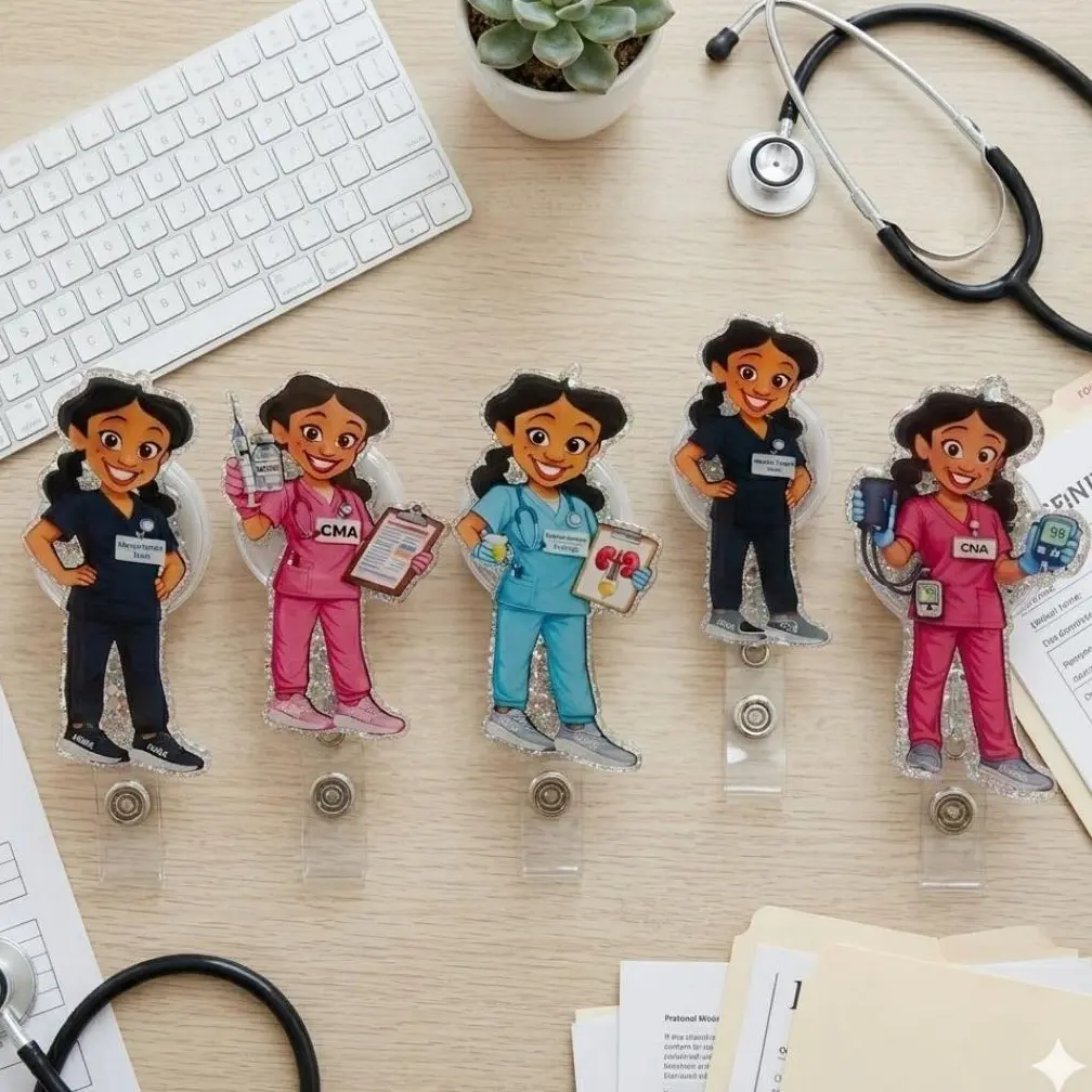 Medical Girlies Sparkly Glitter Retractable Badge Reel Cute Funny Nurse ID Holder For Healthcare Professionals Nursing Student Work Accessory