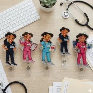 Medical Girlies Sparkly Glitter Retractable Badge Reel Cute Funny Nurse ID Holder For Healthcare Professionals Nursing Student Work Accessory