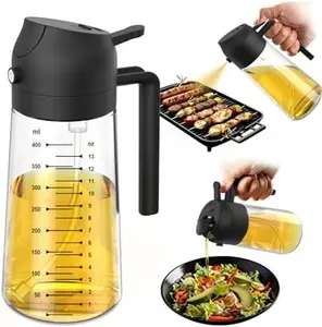 16oz/470ml Glass Olive Oil Sprayer for Cooking – 2 in 1 Olive Oil Dispenser Bottle for Kitchen Gadgets and Air Fryer Accessories, Salad, BBQ - Black