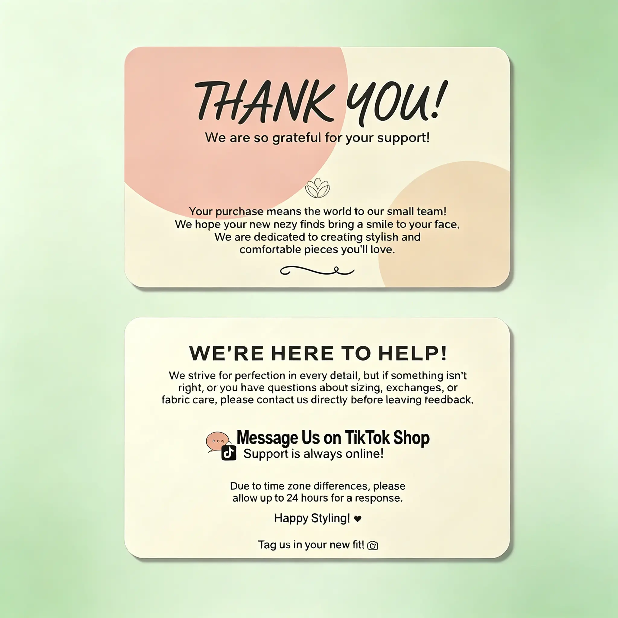 A Post-Purchase Thank-You Card for Women's Casual Wear