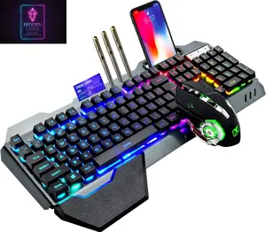 Wireless Gaming Keyboard and Mouse, RGB Backlit Rechargeable Mouse, Removable Hand Rest, Full Size
