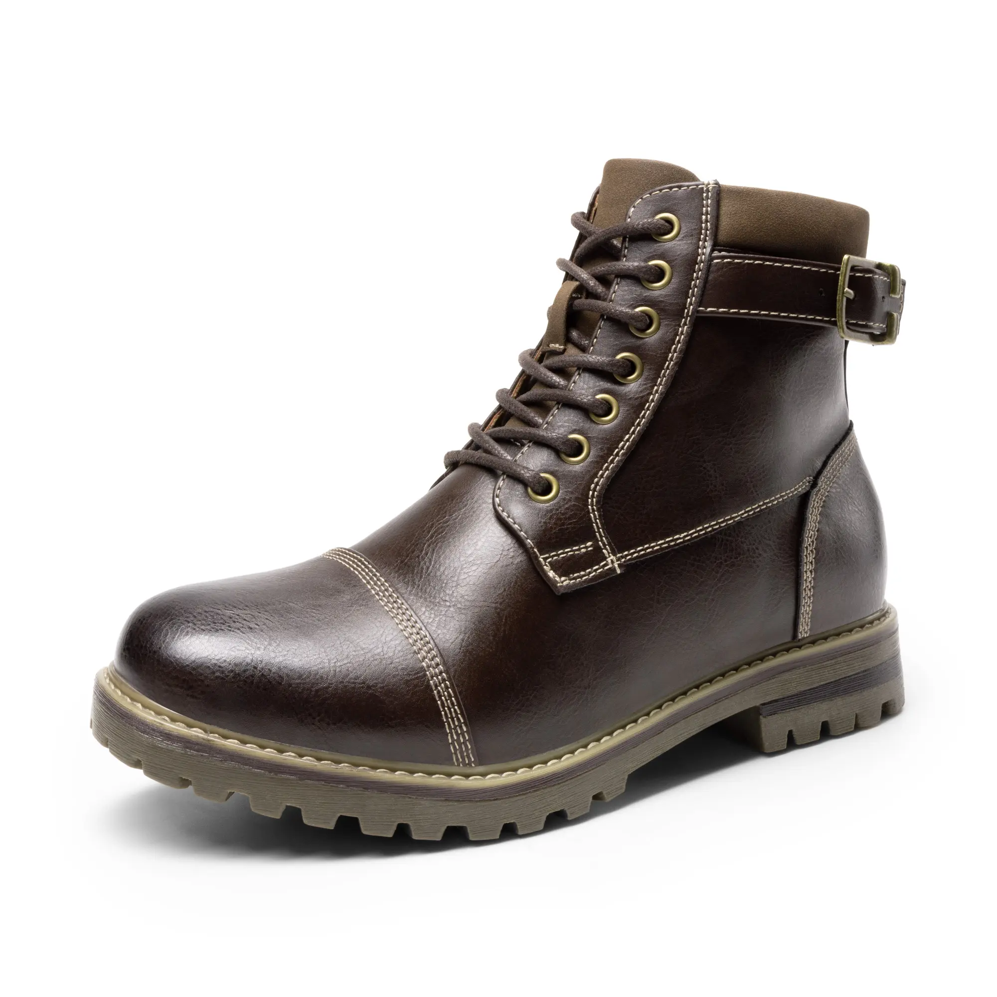 BRUNO MARC Men's Leather Wingtip Brogue Combat Boots, Military Style Lace-up Ankle Footwear with Side Zipper and Padded Collar, Walking Shoes, Comfortable Heels, Flexible, Laces, Rubber, Ankle Height, Brogue Detail, Leather Lined, Casual