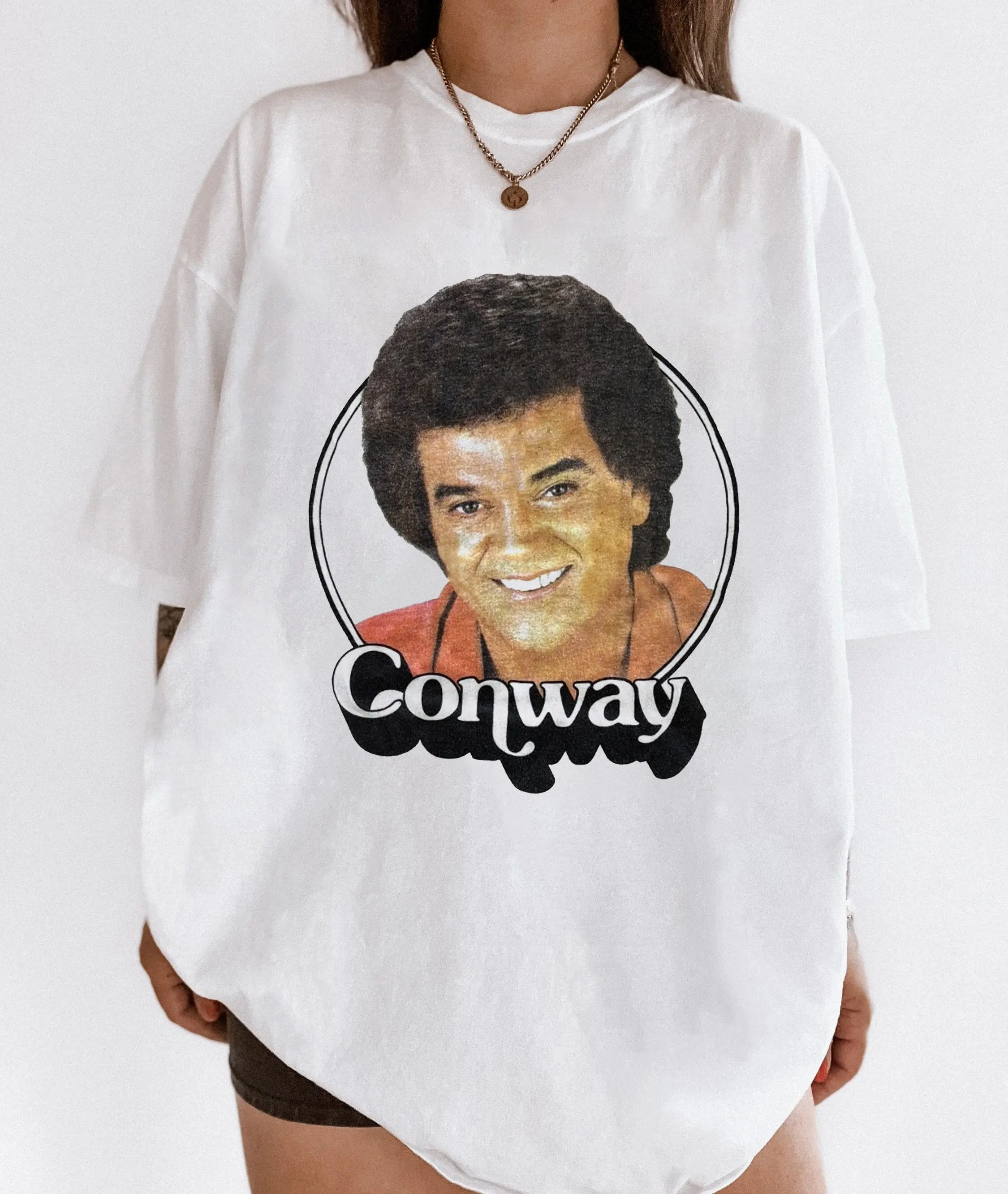 Women's Black Fitted Round Neck Casual Cotton Conway Twitty Hello Darlin T-Shirt - Daily Wear Top