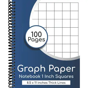 Graph Paper Notebook 1 Inch Squares: (100 Pages, Thick Solid Grid, Large, 8.5 x 11) 1 Inch Square Graph Paper, Grid Paper Notebook, Thick Squared Graphing Paper