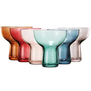 Khen Colored Vintage Art Deco Glasses - Martini, Margarita, Cocktail & Champagne Ribbed Glasses | Set of 6 | Cute Pastel Crystal Cocktails Glassware, Stemmed Glassware Gift - Margarita Coupe 10oz
