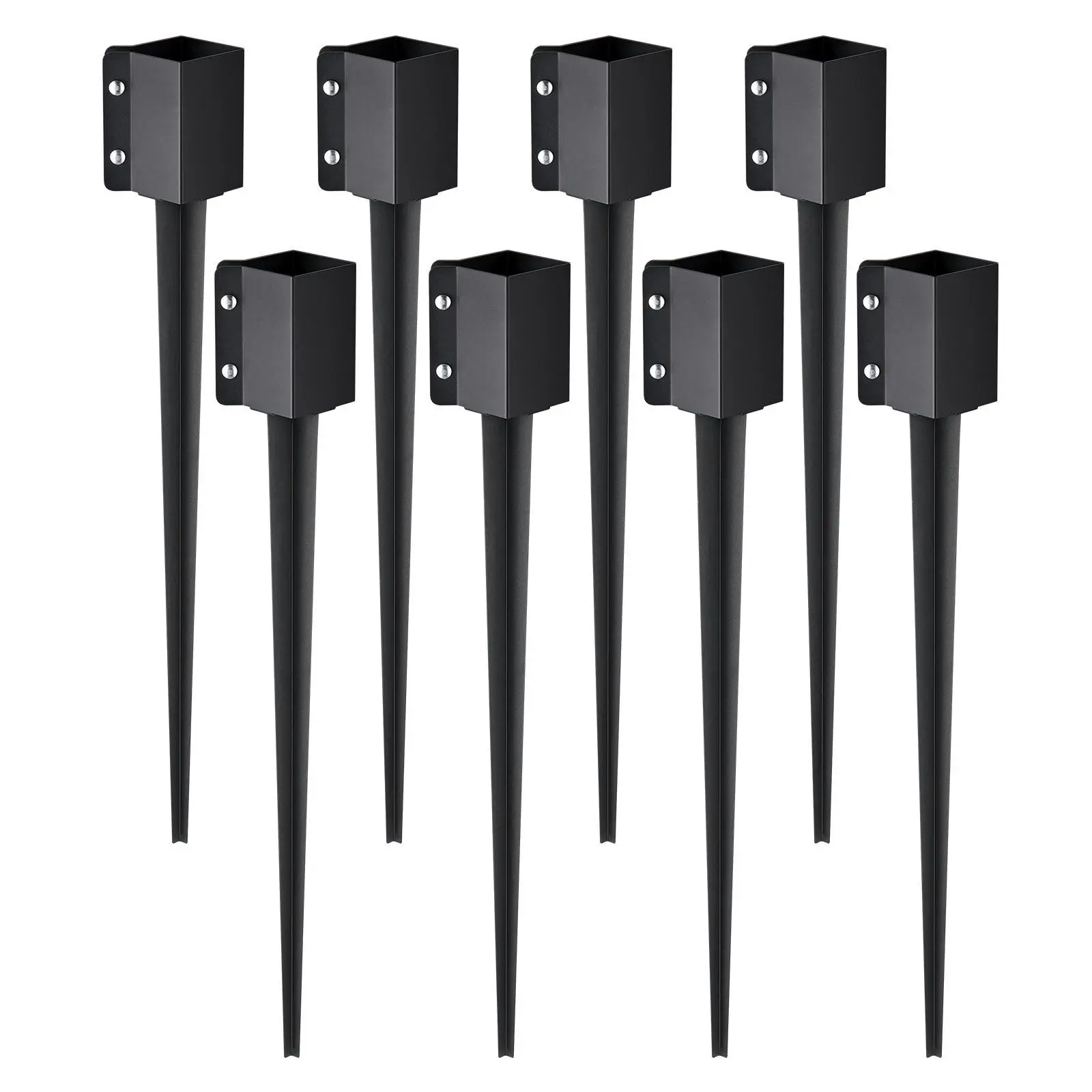 【SummerFinds】VEVOR Metal Fence Post Anchor Ground Spike (8 Pack), 36x4x4in Outer Diameter (3.5x3.5in Inner Diameter), Black Powder Coated Stake, Timber-Friendly Mounting Hardware with Nuts & Screws, Secure Fence Installation, Long-Lasting Protection, Resi