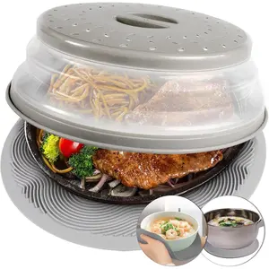2 in 1 Microwave Splatter Cover for Food & Silicone Microwave Mat, Works as Bowl Holder, Trivet, Pot Holders, Drying Baking Utensils Rest for Kitchen Counter, Dishwasher Safe, Grey