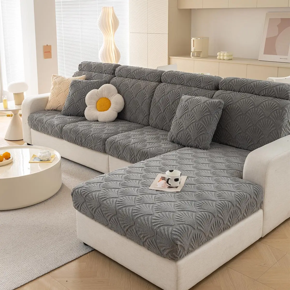 Couch Cover, 1 Count Leaf Pattern Sofa Cover, Soft Comfortable Modern Simple Sofa Slipcover, Furniture Cover for Home Living Room Bedroom, Home Decora