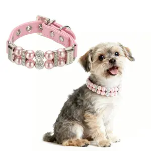 PETAXCELL Pearl Dog Collar, Bling Pearl Cat Collar Fancy Crystal Rhinestone Luxury Beaded Pet Cute Wedding Necklace Gift Diamond, (Pink, XS), Intended for Teacup /Puppies/Kitten/Small Pet