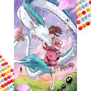 5D DIY full diamond round drill painting - diamond painting kit girl dragon. Mosaic canvas DIY wall art, home wall decoration.