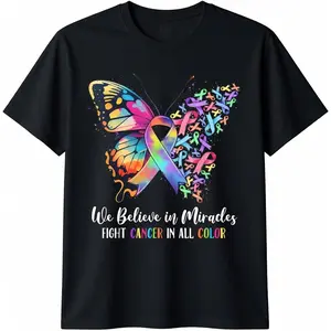 [100% Cotton] Colorful Butterfly Ribbon Fight Cancer Awareness Hope T-Shirt Design