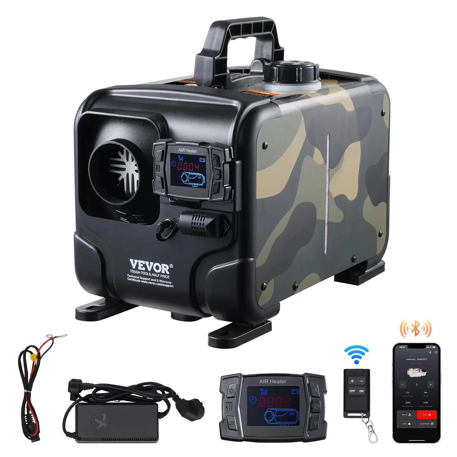 【toolupgrade】VEVOR 8KW Diesel Heater, 12V/24V All in One Diesel Air Heater, Bluetooth APP Control, Remote Control and Display Screen,  Fast Heating Horizontal Portable Diesel Heater for Vehicles, Garage