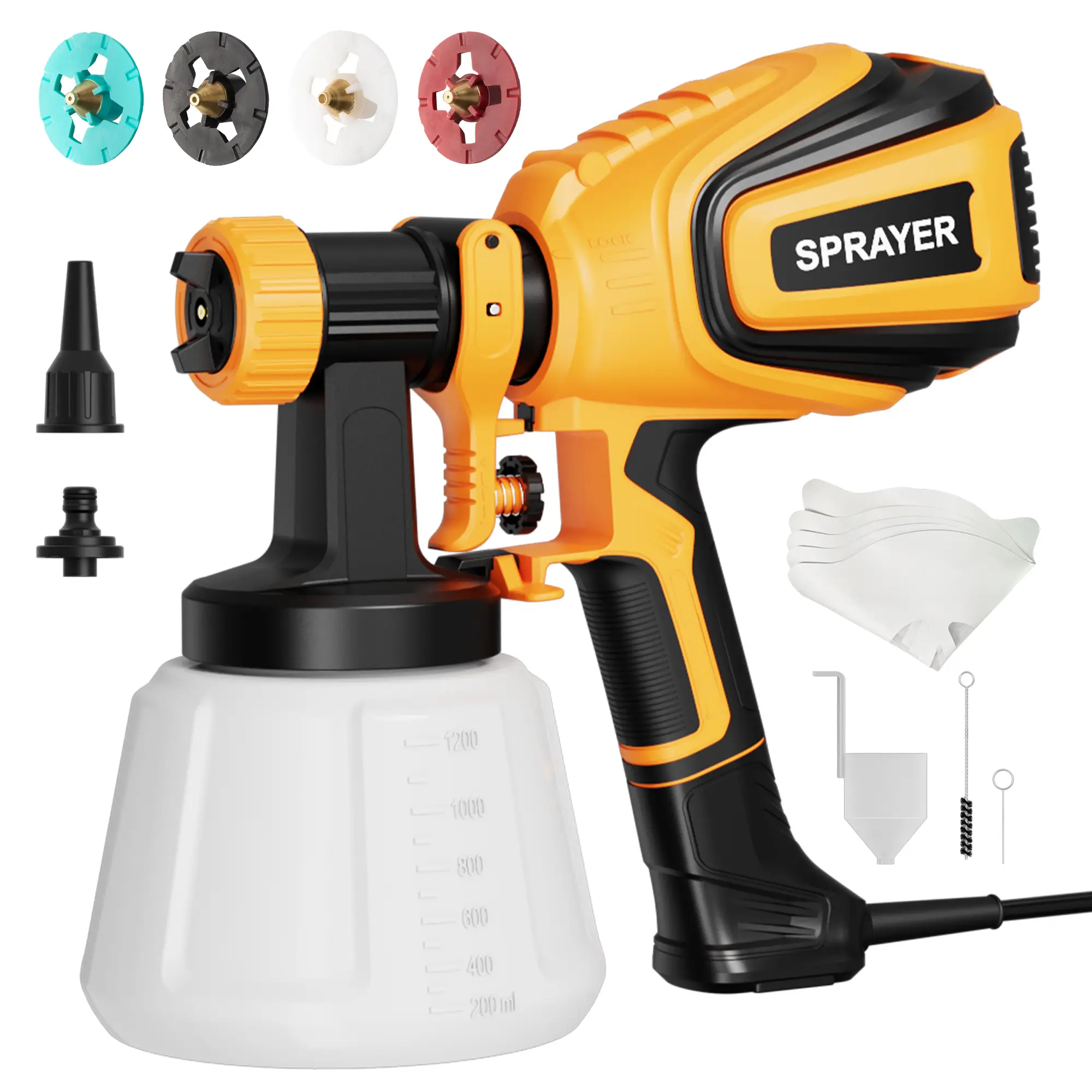 VONFORN Paint Sprayer, 700W HVLP Paint Sprayer with Cleaning & Blowing Joints, 4 Nozzles and 3 Patterns, Easy to Clean, for Furniture, Cabinets, Fence