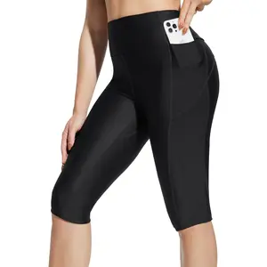 BALEAF Women's Swim Capris Modest Swimsuits Plus Size High Waisted Swim Shorts Long Knee Length Swim Bottoms Bathing Suit UPF50+ with Liner and Pockets