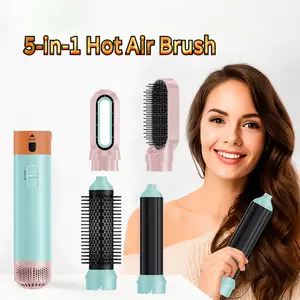 5-in-1 Multi-Function Hot Air Curling Brush Set,Adjustable Speed Blow Dryer 、Straightening Comb 、Curling Iron ,Detachable Brush Head Suitable for All Hair Types