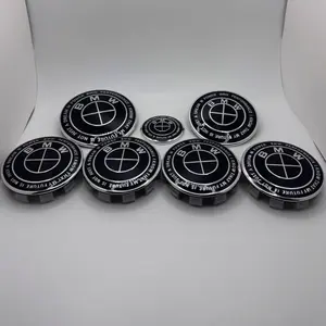 BMW 50th Anniversary Black M Performance Style 7-Piece Emblem Set 5x112 Hub Caps 56MM for Trunk Hood Wheels & Steering Caps